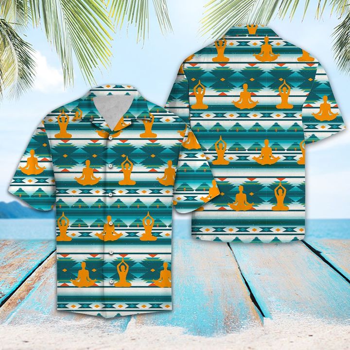 Yoga Pattern Hawaiian Shirt Summer Button Up Yoga Pattern Hawaiian Shirt Summer Button Up