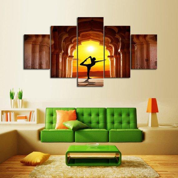 Yoga Sunset - Nature 5 Panel Canvas Art Wall Decor Yoga Sunset - Nature 5 Panel Canvas Art Wall Decor