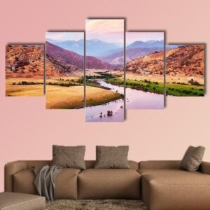 Yosemite National Park At Purple Sunset - Nature 5 Panel Canvas Art Wall Decor