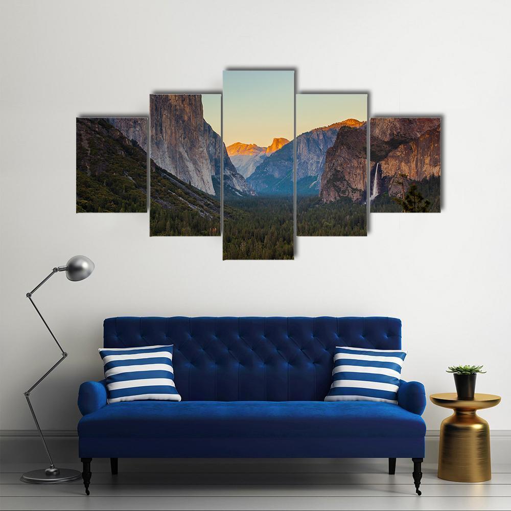 Yosemite Valley From Tunnel View At Sunset Nature - 5 Panel Canvas Art Wall Decor Yosemite Valley From Tunnel View At Sunset Nature - 5 Panel Canvas Art Wall Decor