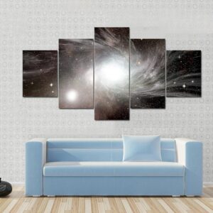 Young Spiral Galaxy With Small Dwarf Galaxy - Space 5 Panel Canvas Art Wall Decor