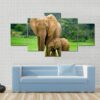 Young With Adult One In Green Fields - Animal 5 Panel Canvas Art Wall Decor