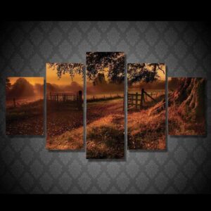 Zabor Solnce Derevo Derevya - Nature 5 Panel Canvas Art Wall Decor
