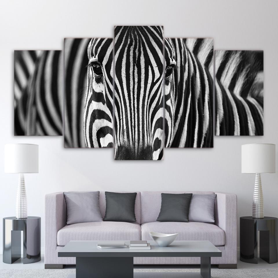 Zebra Black And White - Animal 5 Panel Canvas Art Wall Decor Zebra Black And White - Animal 5 Panel Canvas Art Wall Decor