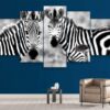 Zebra Couple 1 - Animal 5 Panel Canvas Art Wall Decor