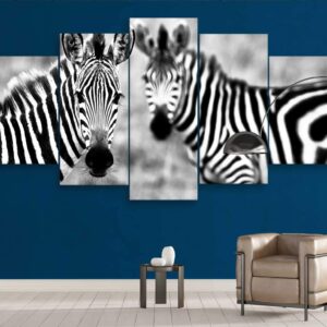 Zebra Couple 1 - Animal 5 Panel Canvas Art Wall Decor