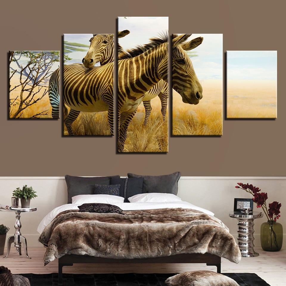 Zebra Couple 2 - Animal 5 Panel Canvas Art Wall Decor Zebra Couple 2 - Animal 5 Panel Canvas Art Wall Decor