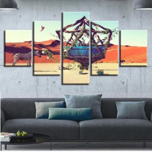 Zebra Desert - Animal 5 Panel Canvas Art Wall Decor