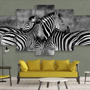 Zebra Hugs 1 - Animal 5 Panel Canvas Art Wall Decor