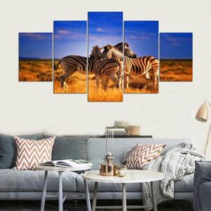 Zebra On The Serengeti Plains - Animal 5 Panel Canvas Art Wall Decor