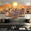 Zebra Sunset - Animal 5 Panel Canvas Art Wall Decor