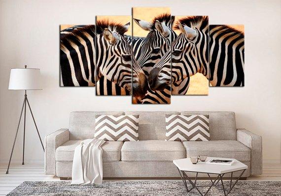 Zebra Wild Life Black & White Safari - Animal 5 Panel Canvas Art Wall Decor Zebra Wild Life Black & White Safari - Animal 5 Panel Canvas Art Wall Decor