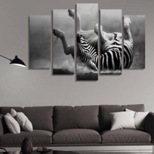 Zebra Wounded - Animal 5 Panel Canvas Art Wall Decor