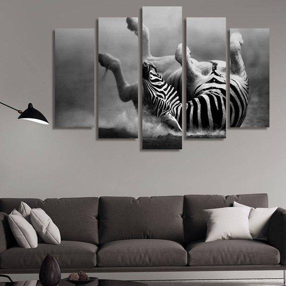 Zebra Wounded - Animal 5 Panel Canvas Art Wall Decor Zebra Wounded - Animal 5 Panel Canvas Art Wall Decor