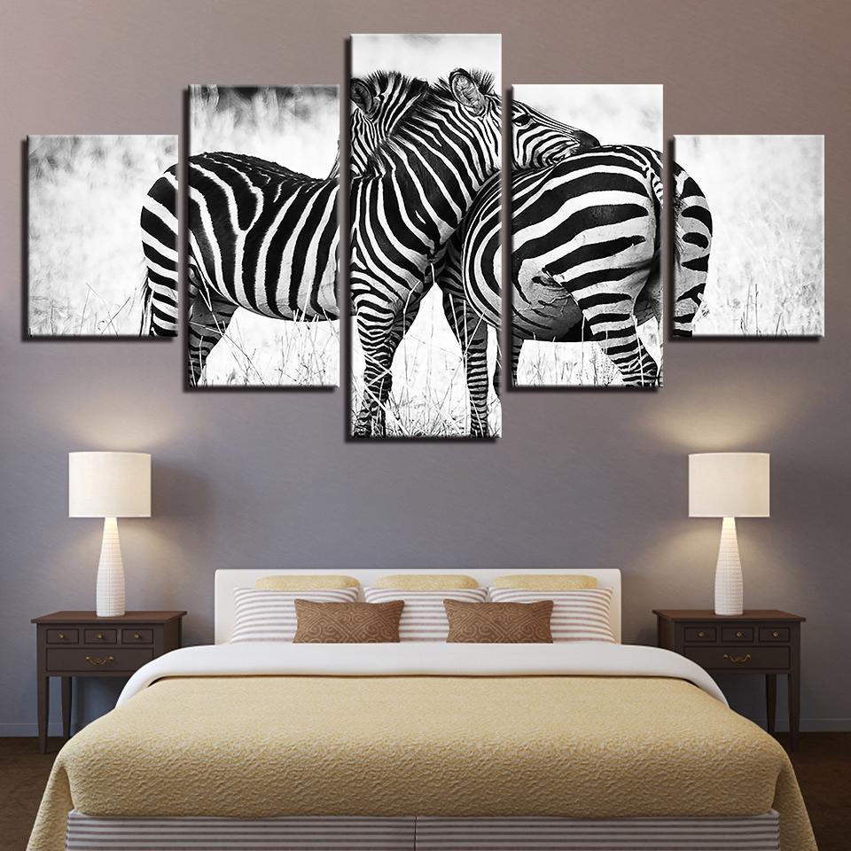 Zebras Horses - Animal 5 Panel Canvas Art Wall Decor Zebras Horses - Animal 5 Panel Canvas Art Wall Decor