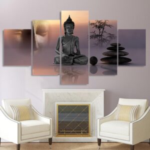 Zen buddha statue menditation - Religion 5 Panel Canvas Art Wall Decor