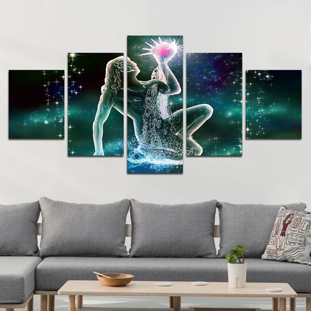 Zodiac - Aquarius #1 - Abstract 5 Panel Canvas Art Wall Decor Zodiac - Aquarius #1 - Abstract 5 Panel Canvas Art Wall Decor