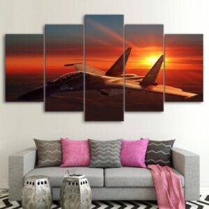 aircraft Setting sun - Aircrfat 5 Panel Canvas Art Wall Decor