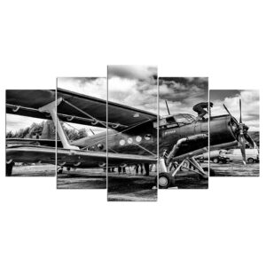 aircraft Warfare Black-and-white style wholesale - Aircraft 5 Panel Canvas Art Wall Decor