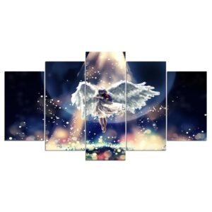 angel girl Play the violin starlight - Abstract 5 Panel Canvas Art Wall Decor
