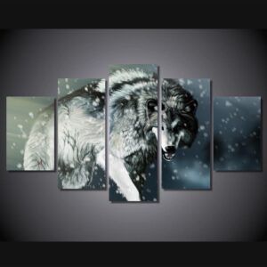 angry wolf 1 - Animal 5 Panel Canvas Art Wall Decor