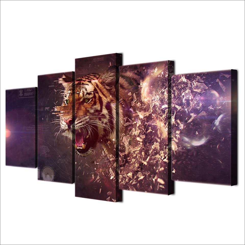 apex predator Animals tiger - Abstract Animal 5 Panel Canvas Art Wall Decor apex predator Animals tiger - Abstract Animal 5 Panel Canvas Art Wall Decor