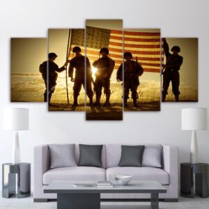armed soldiers silhouette 01 - Army 5 Panel Canvas Art Wall Decor