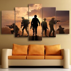 armed soldiers silhouette - Army 5 Panel Canvas Art Wall Decor