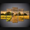 autumn field road landscape 01 - Nature 5 Panel Canvas Art Wall Decor