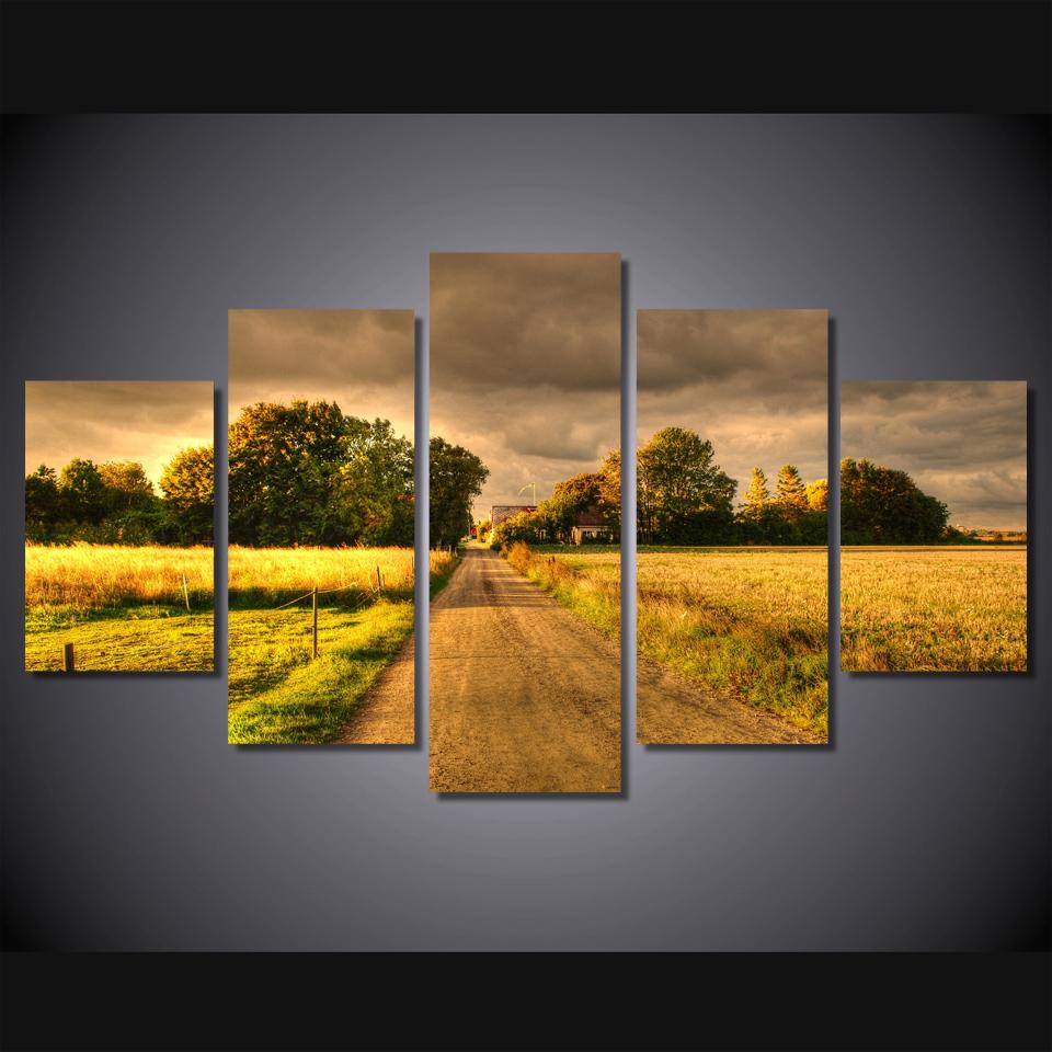 autumn field road landscape 01 - Nature 5 Panel Canvas Art Wall Decor autumn field road landscape 01 - Nature 5 Panel Canvas Art Wall Decor