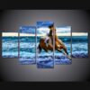 beach horse 1 - Animal 5 Panel Canvas Art Wall Decor