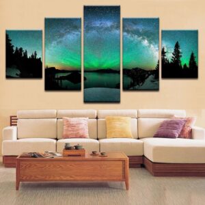 beautiful aurora boreal - Nature 5 Panel Canvas Art Wall Decor