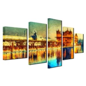 beautiful golden temple 01 - Abstract 5 Panel Canvas Art Wall Decor