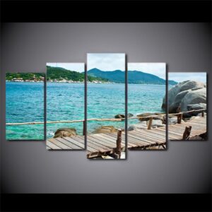 beautiful sea coast boardwalk - Nature 5 Panel Canvas Art Wall Decor