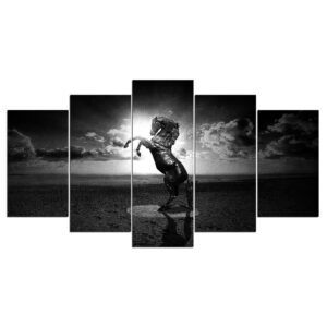 black and white fariy horse on the sea - Animal 5 Panel Canvas Art Wall Decor