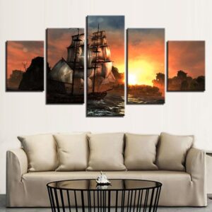 black flag sailboat - Space 5 Panel Canvas Art Wall Decor