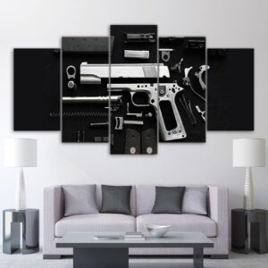 black handgun weapon - Army 5 Panel Canvas Art Wall Decor