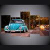 blue Classic vintage Beetle car - Automative 5 Panel Canvas Art Wall Decor