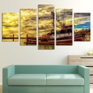 boat sea - Space 5 Panel Canvas Art Wall Decor