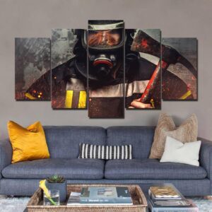brave Fireman - Career 5 Panel Canvas Art Wall Decor