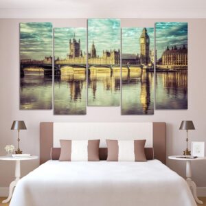 bridge Big Ben building - Nature 5 Panel Canvas Art Wall Decor