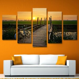 bridge bike - Nature 5 Panel Canvas Art Wall Decor