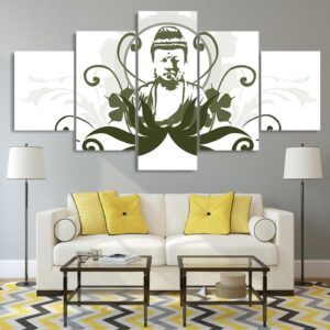 buddha comic drawing - Religion 5 Panel Canvas Art Wall Decor