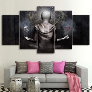 buddha meditation back - Religion 5 Panel Canvas Art Wall Decor
