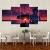 buddha statue sunset rosy clouds - Religion 5 Panel Canvas Art Wall Decor