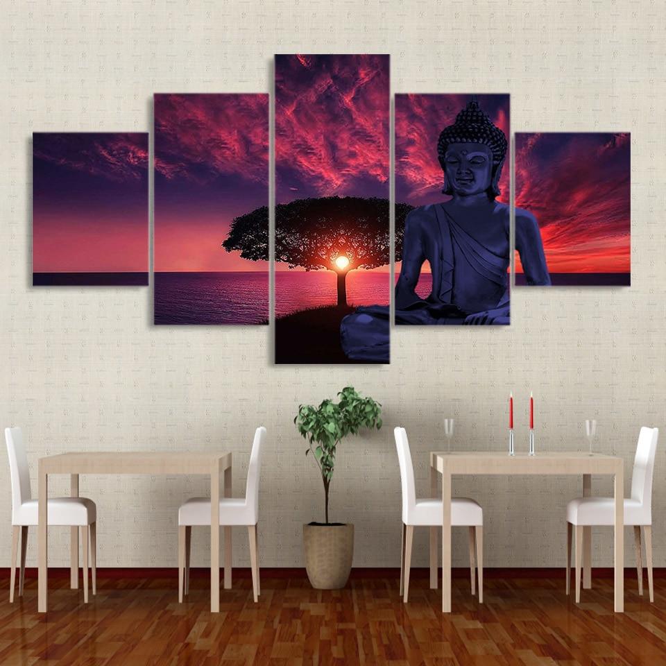 buddha statue sunset rosy clouds - Religion 5 Panel Canvas Art Wall Decor buddha statue sunset rosy clouds - Religion 5 Panel Canvas Art Wall Decor