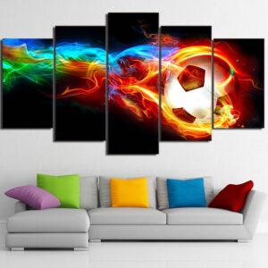 burning fire Soccer football - Sport 5 Panel Canvas Art Wall Decor