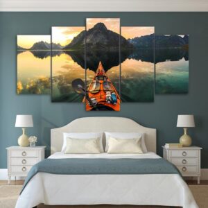 calm lake kayak on water - Space 5 Panel Canvas Art Wall Decor