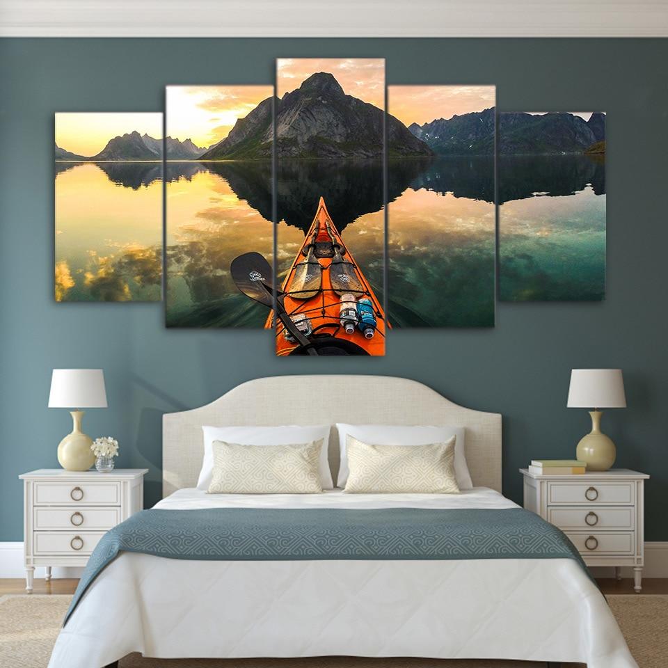 calm lake kayak on water - Space 5 Panel Canvas Art Wall Decor calm lake kayak on water - Space 5 Panel Canvas Art Wall Decor