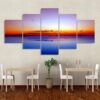 calm lake rosy sky sunset - Nature 5 Panel Canvas Art Wall Decor